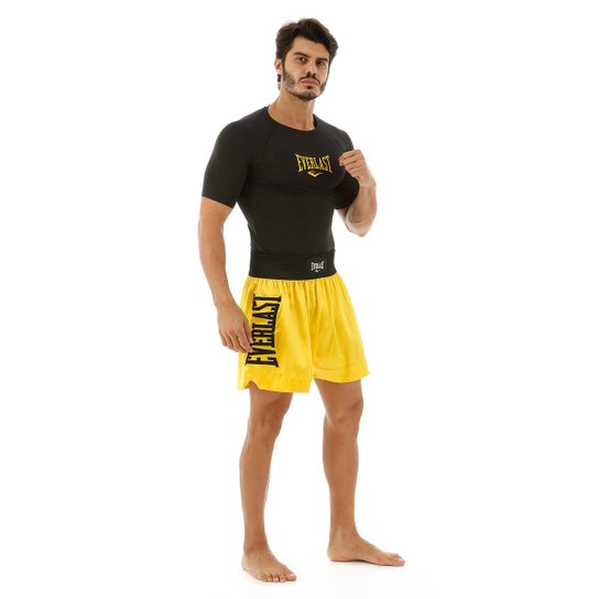 Shorts De Muay Thai Com Bordado Assinatura - Amarelo+Preto