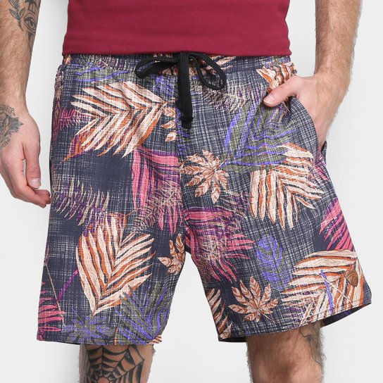 Shorts Gajang Folhagens Riscos Masculino - Preto