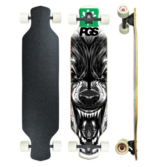 Skate Longboard Speed5 Montado Profissional PGS - Wolf - Preto