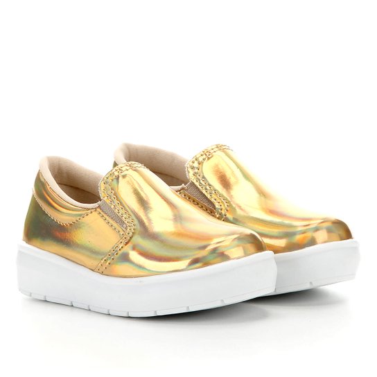 Slip On Infantil Bella Ninna Holográfico Feminino - Dourado