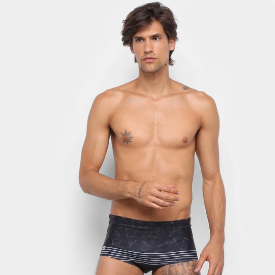 Sunga Hang Loose Estampada Masculina - Preto+Branco