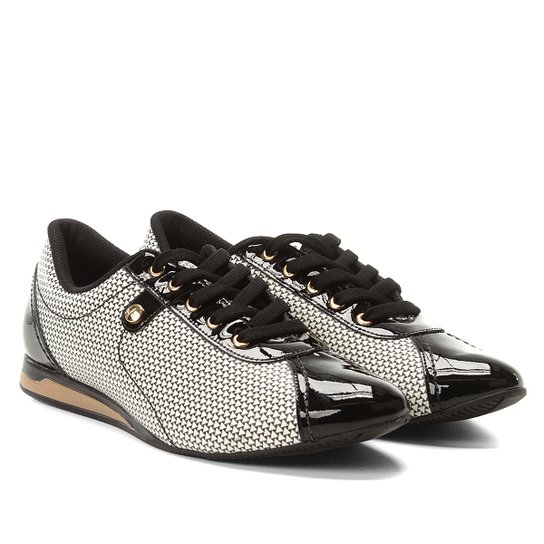 Tênis Couro Jorge Bischoff Jogging Verniz Pied Feminino - Preto+Branco