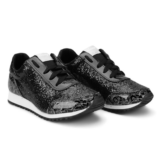 Tênis Diversão Jogging Minnie Glitter Tal Mãe - Preto