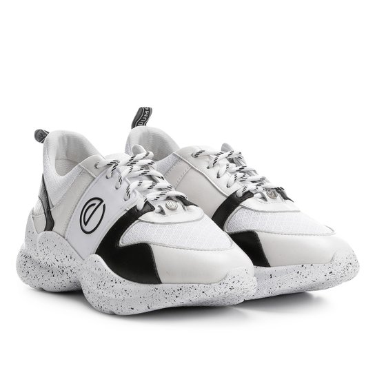 Tênis Dumond Chunky Cadarço Estampado Feminino - Branco+Preto