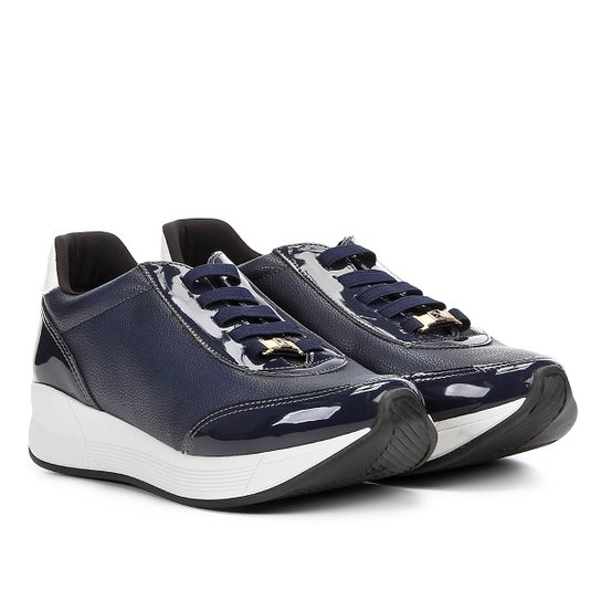 Tênis Flatform Piccadilly com Verniz Feminino - Marinho