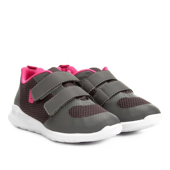 Tênis Infantil Bibi Esy Velcro Feminino - Grafite+Pink