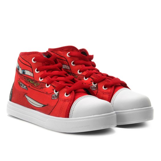 Tênis Infantil Cano Alto Disney Carros Masculino - Vermelho+Branco