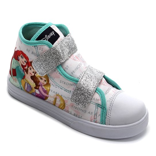 Tênis Infantil Cano Alto Disney Princesas Feminino - Branco+Verde Água