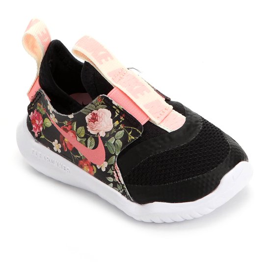 Tênis Infantil Nike Flex Runner Sem Cadarço Floral Feminino - Preto+Pink