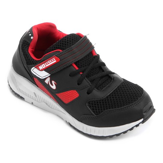 Tênis Infantil No Stress Velcro - Preto+Vermelho