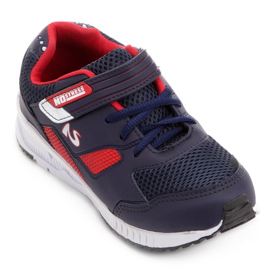 Tênis Infantil No Stress Velcro - Marinho+Vermelho