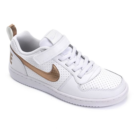 Tênis Juvenil Nike Court Borough Low EP Velcro PSV - Branco+dourado