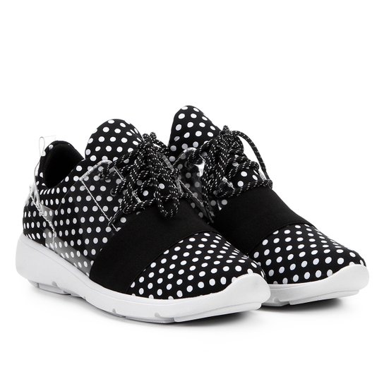 Tênis Loucos & Santos Jogging Elástico Feminino - Preto+Branco