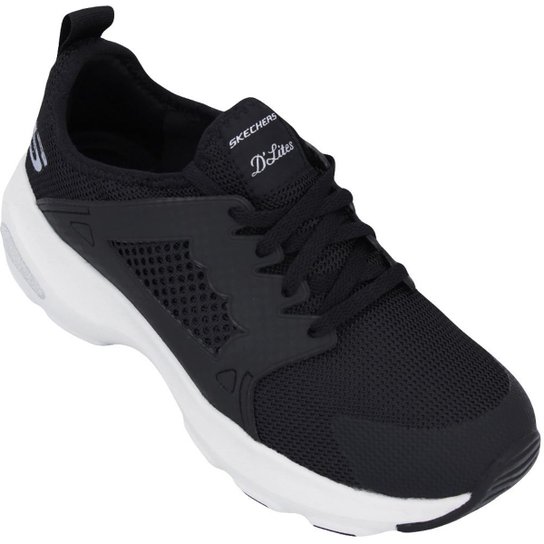Tênis Skechers D'Lite Ultra At The Top Feminino - Preto+Branco