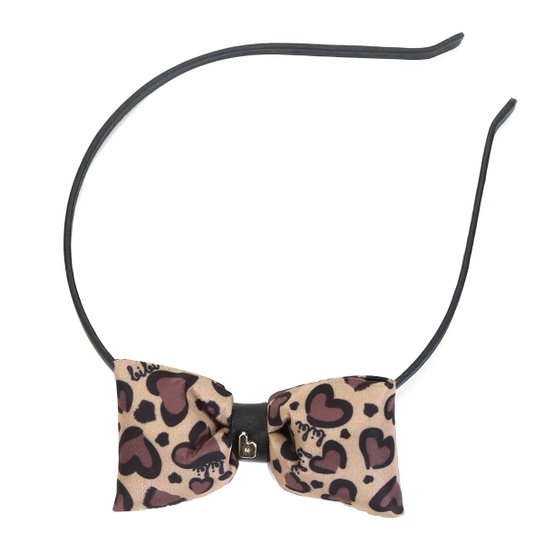 Tiara Infantil Bibi Laço Animal Print Onça - Preto+Caramelo