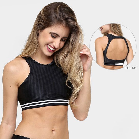 Top Memo Top Escama De Peixe Decote Costas - Preto