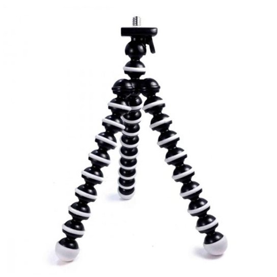 Tripé Articulável Médio Octopus + Adaptador para Câmeras de Ação GoPro Hero SJCam Xiaomi - Preto