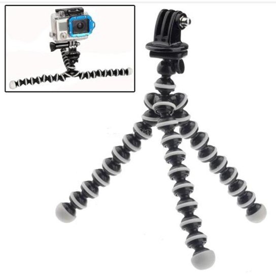 Tripé Articulável Pequeno Octopus + Adaptador para Câmeras de Ação GoPro Hero SJCam Xiaomi - Preto