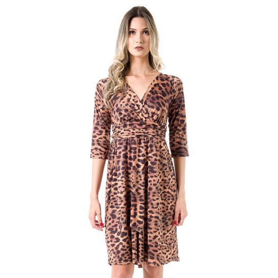 Vestido Bloom Drapeado Onça - Marrom