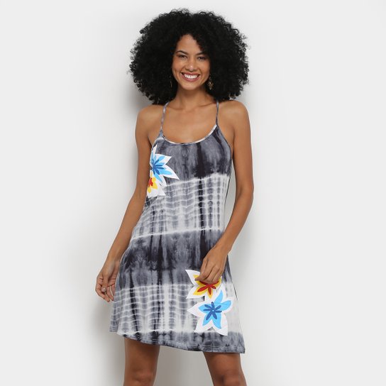 Vestido Extin Curto Alcinha Tie Dye Flores - Preto