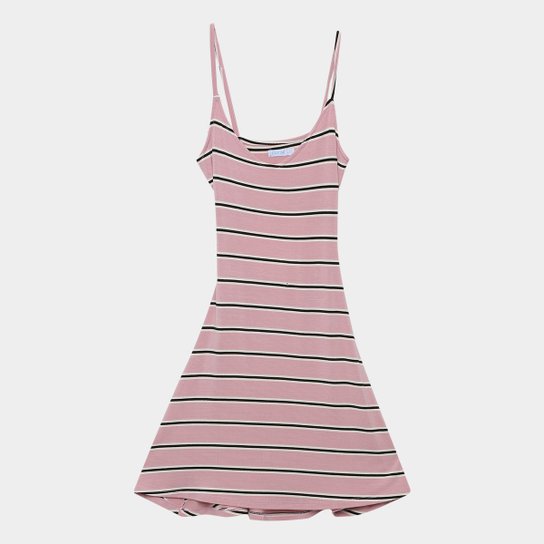 Vestido Infantil Fakini Teen Evasê Listrado Alcinha - Rosa