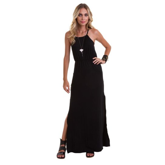 Vestido Manola Longo Alça Fina Feminino - Preto