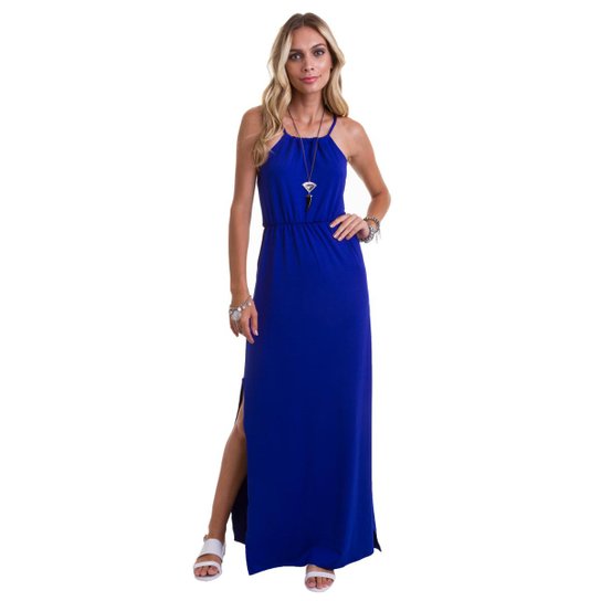 Vestido Manola Longo Alça Fina Feminino - Azul