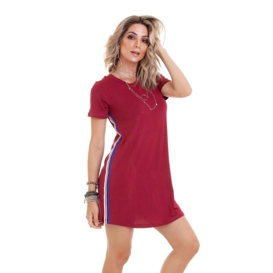 Vestido Semi Rodado Listras - Vermelho