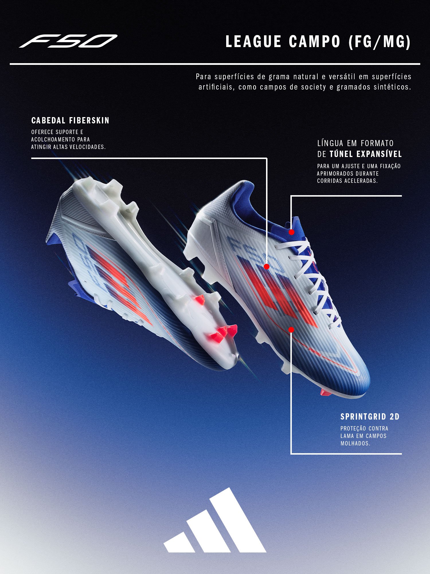 Chuteira Campo Adidas F50 League Unissex - Branco+Vermelho | Netshoes