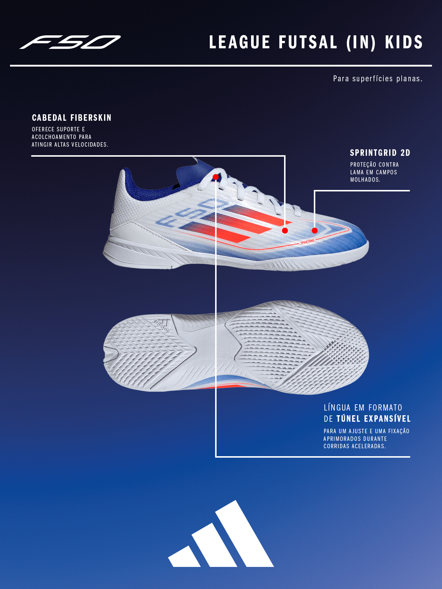 Chuteira Futsal Infantil Adidas F50 League - Branco+Vermelho