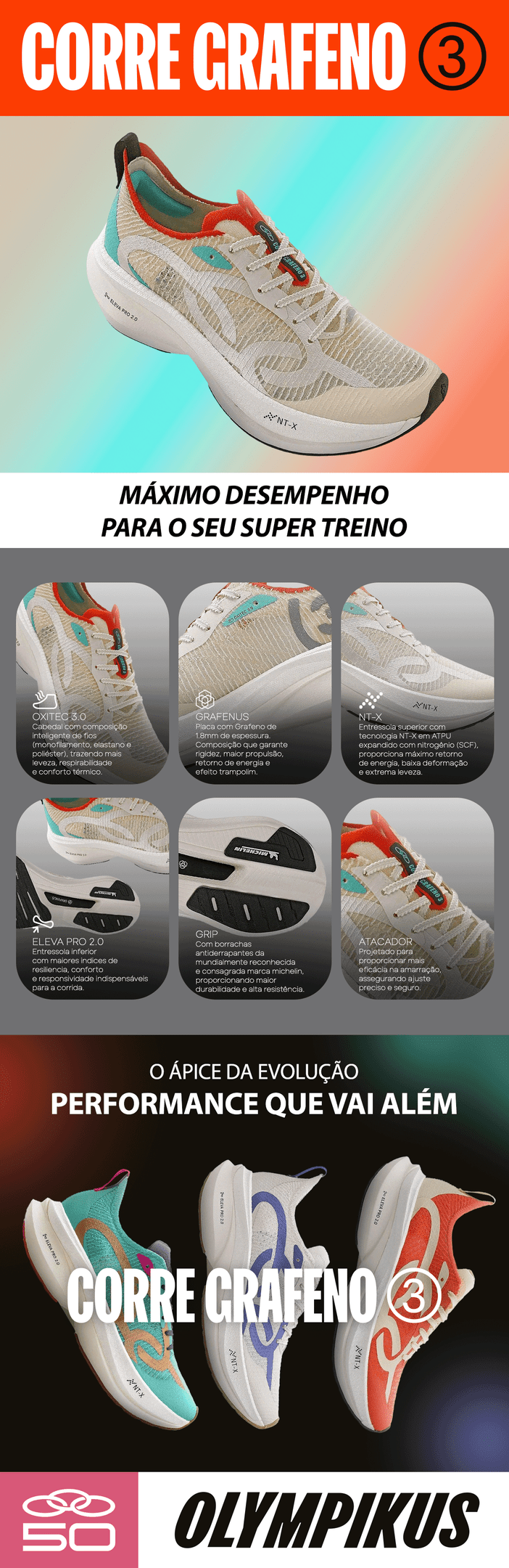 Tênis Olympikus Corre Grafeno 3 - Prata | Netshoes