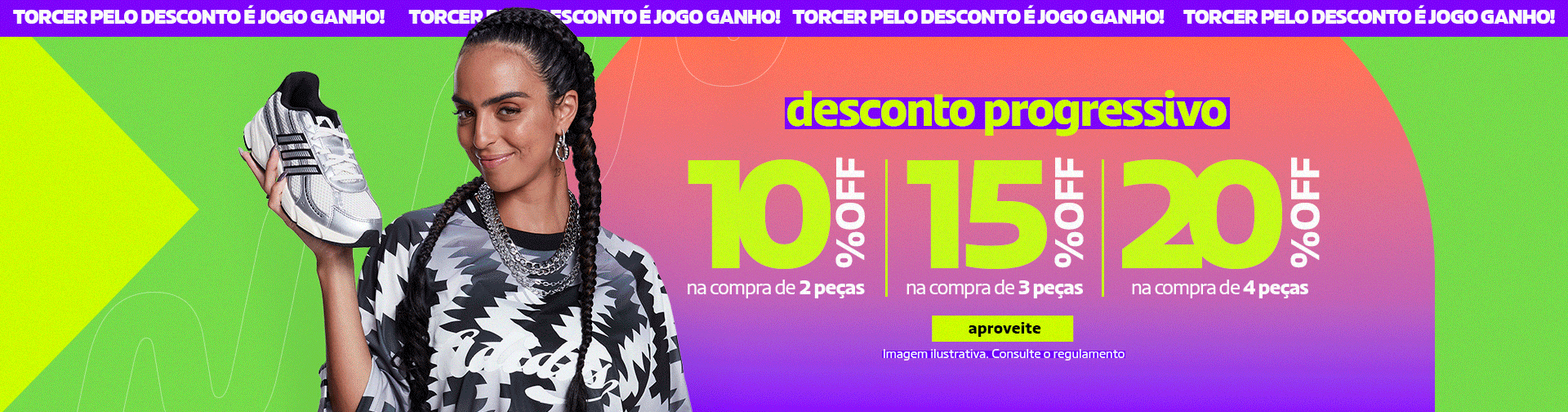 Progressivo: Leve 2 peças e ganhe 10% ; 3 peças 15% e 4 peças 20%