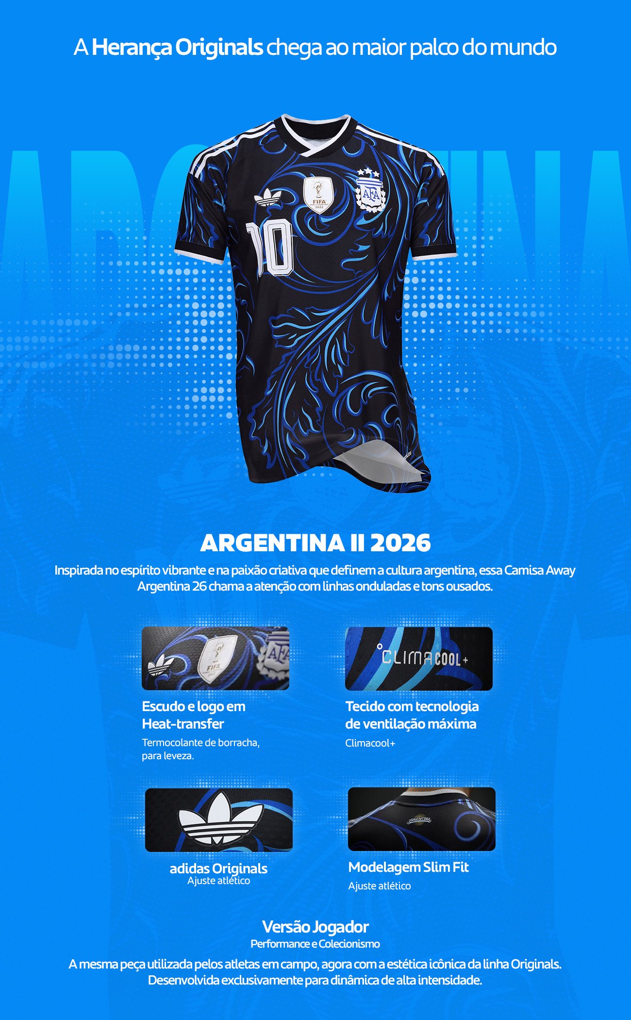 Camisa Seleção Argentina Away 2026 nº10 Messi Jogador Adidas