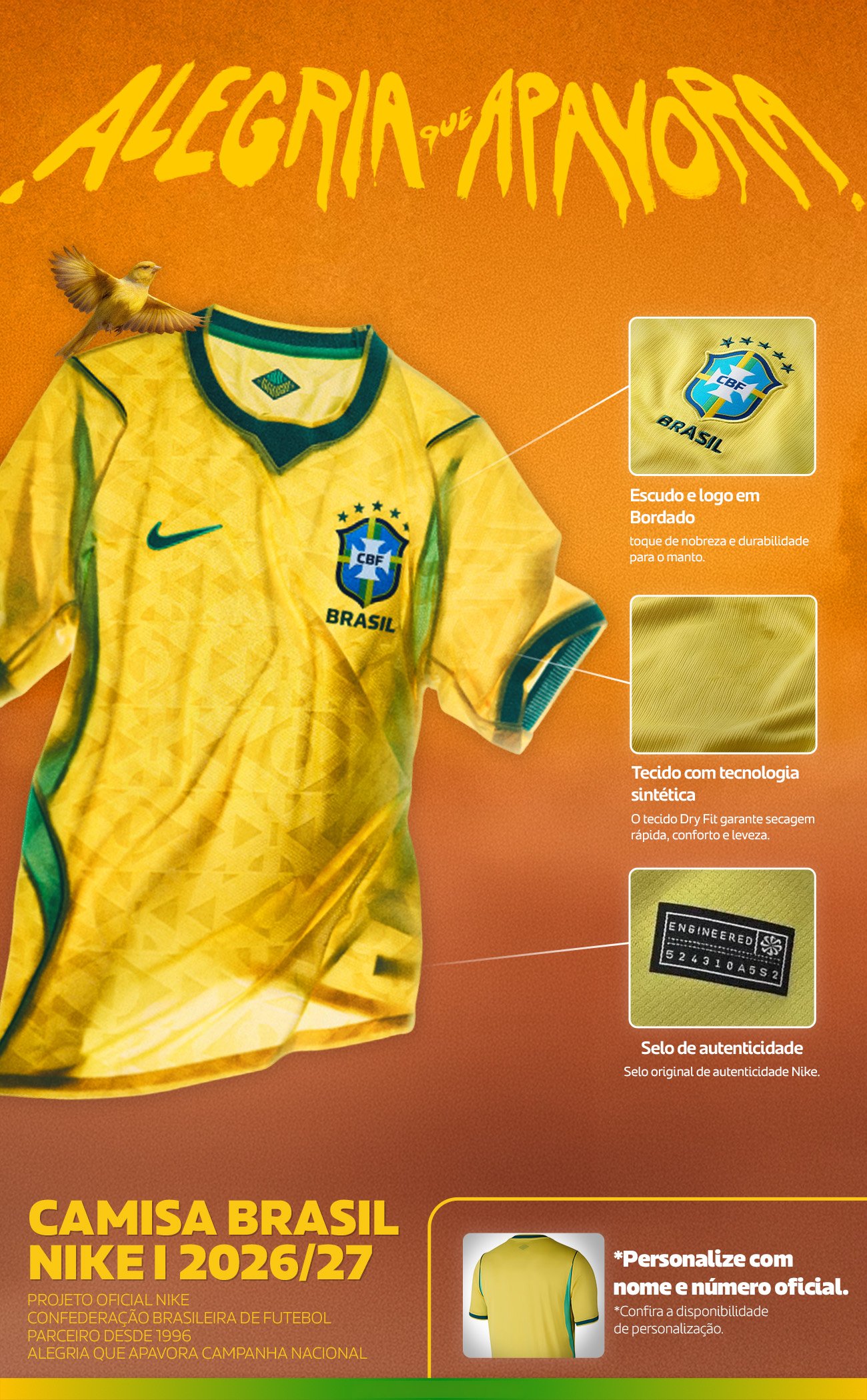 Camisa Brasil Nike I 2026/27 Torcedora Pro Feminina