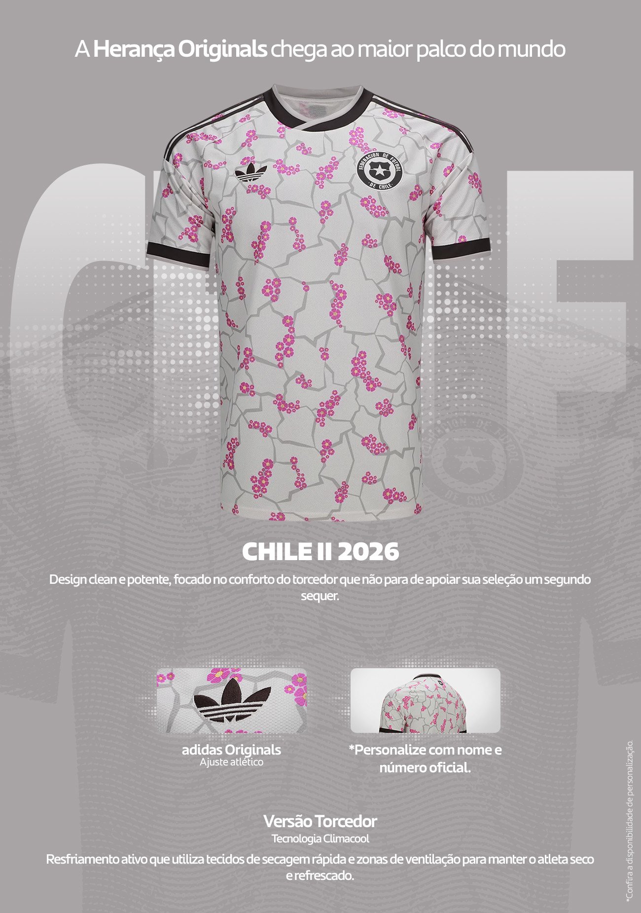 Camisa Seleção Chile Away 2026 s/nº Torcedor Adidas Originals