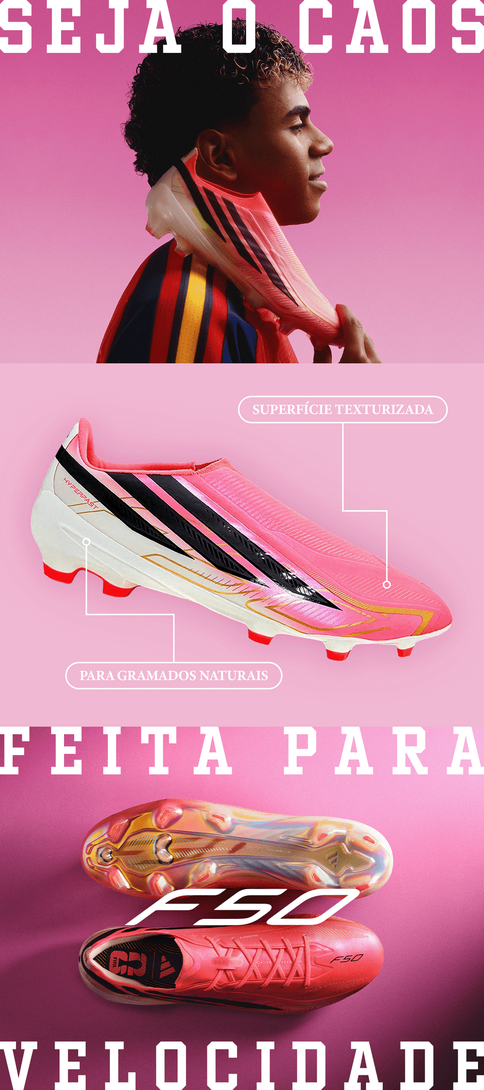 Chuteira Campo Adidas F50 Hyperfast League LL - Pink+Preto | Netshoes