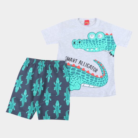 Conjunto Infantil Kyly Camiseta E Bermuda Moletom Alligator Masculino - Mescla Menor preço em Conjunto Infantil Kyly Camiseta E Bermuda Moletom Alligator Masculino - Mescla