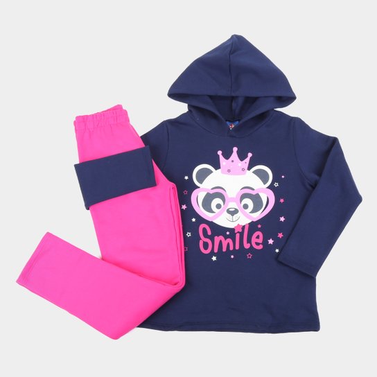 Conjunto Moletinho Infantil Pipa Smile Com Capuz Feminino - Marinho Menor preço em Conjunto Moletinho Infantil Pipa Smile Com Capuz Feminino - Marinho