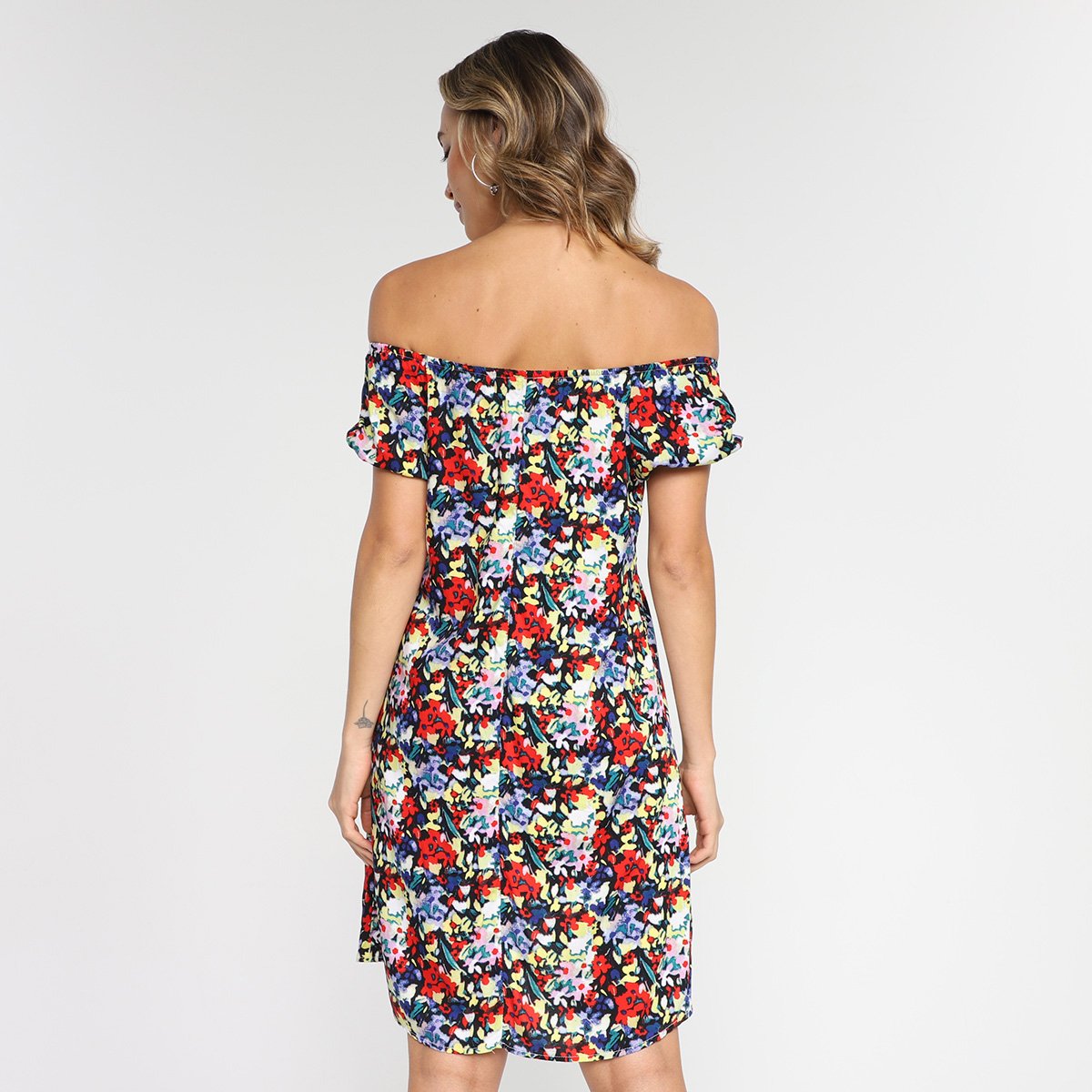 Vestido Slinks Curto Ombro a Ombro Manga Lastex Floral - Tam: P - 1
