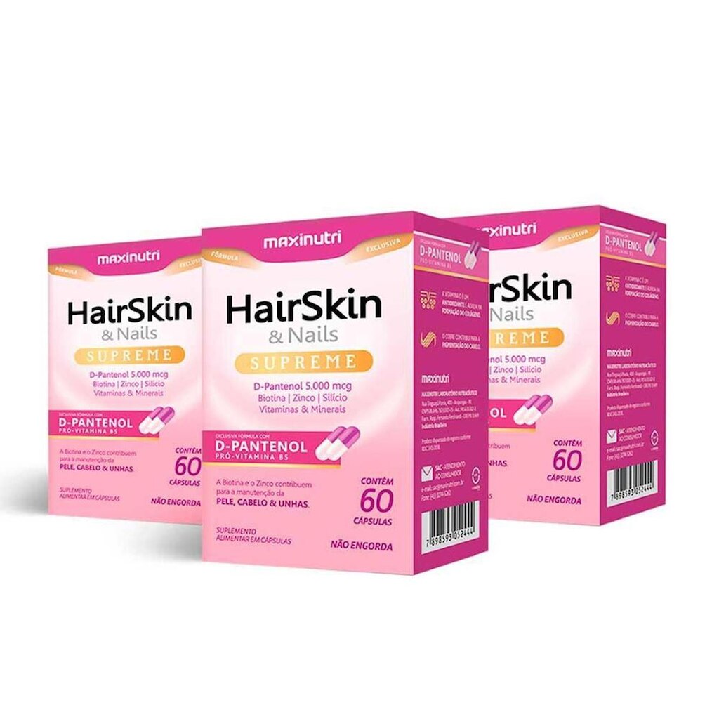 03 Unidades HairSkin Supreme com D-Pantenol 60 Capsulas