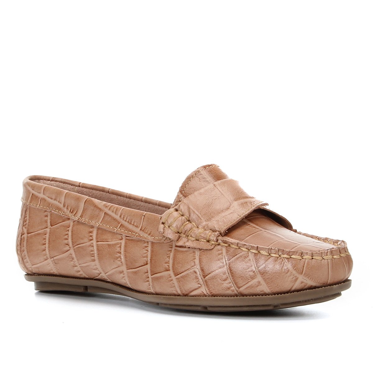 Mocassim Couro Shoestock Croco Gravata Torcida Feminino