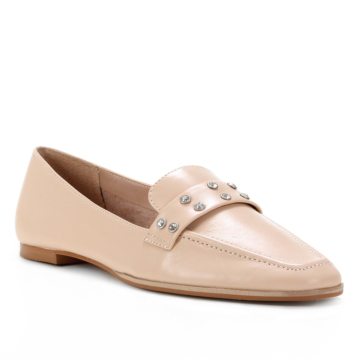 Mocassim Couro Shoestock Gravata Strass Feminino