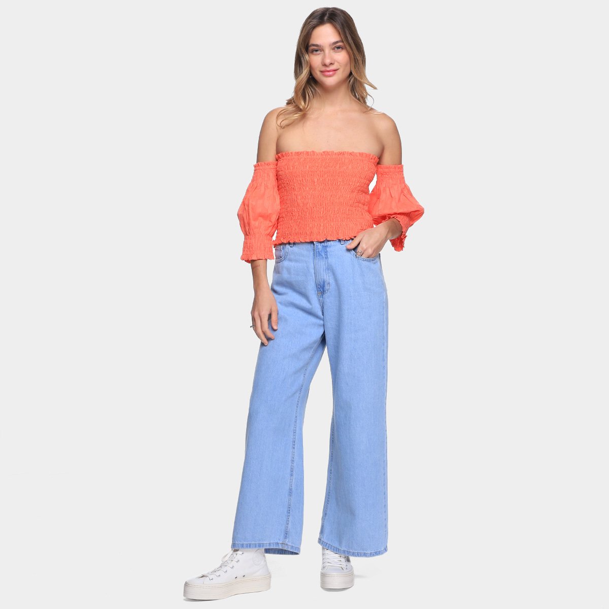 Blusa Cropped Loved Lastex Manga 3/4 Feminina - Tam: M - 3