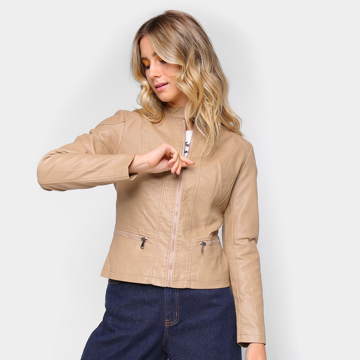 Jaqueta Facinelli PU Textura Ombro Feminina