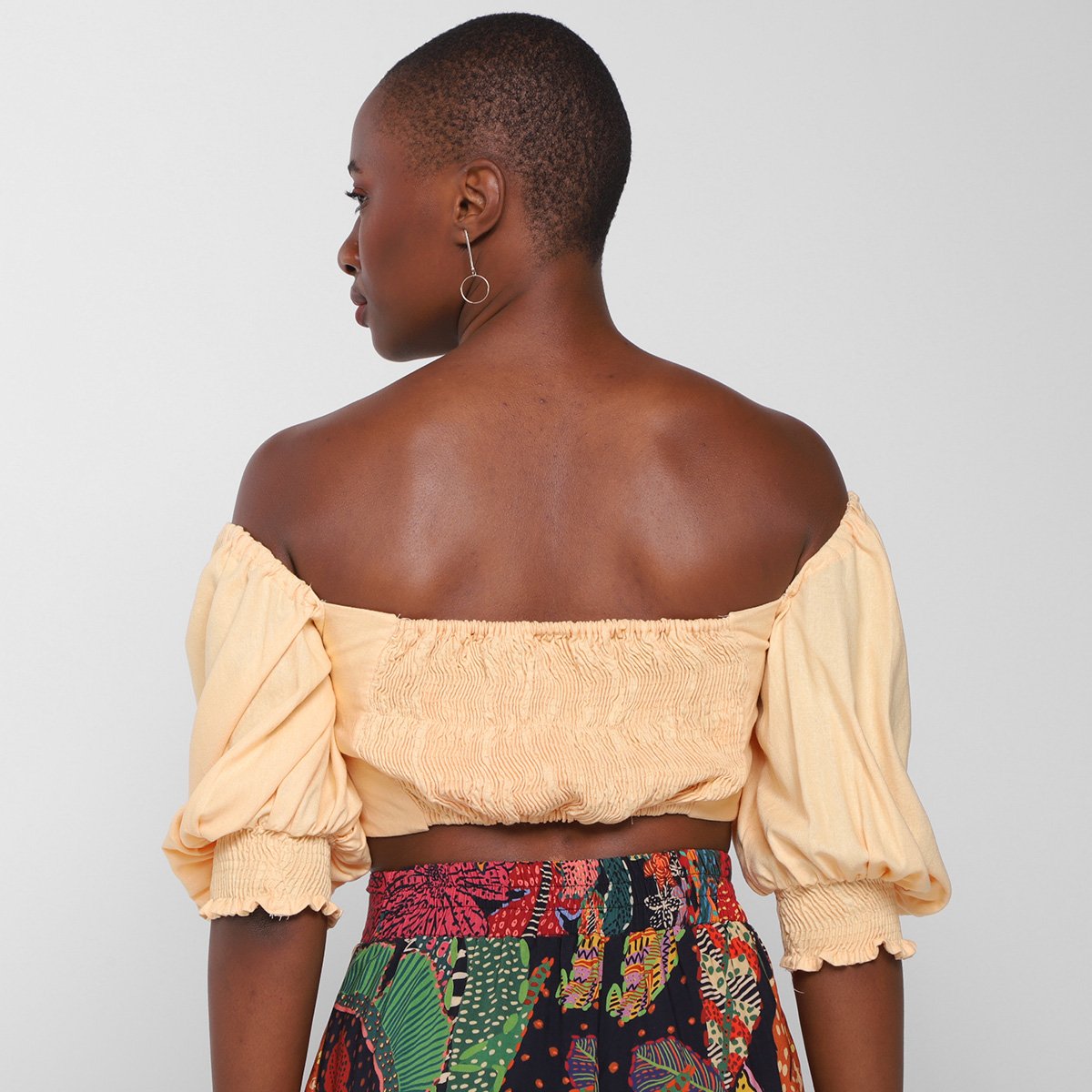 Top Farm Cropped Lastex Manga Bufante Feminino - Tam: M - 1