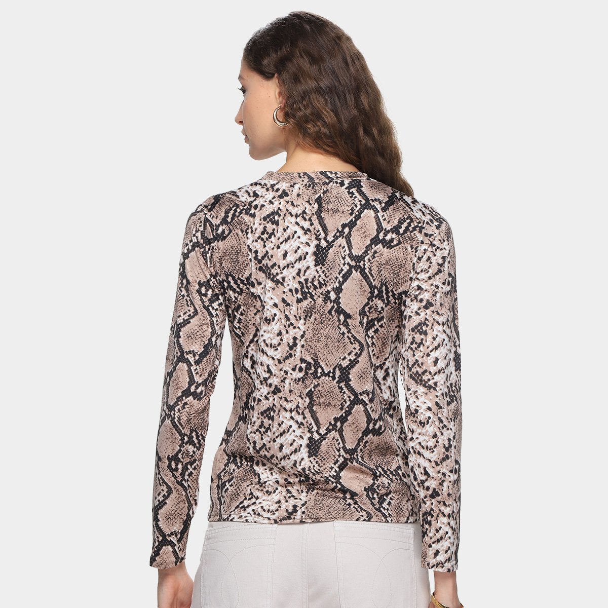 Blusa DOM Manga Longa Animal Print Feminina - Tam: P - 1