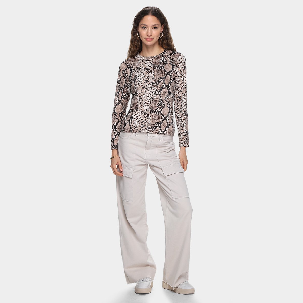 Blusa DOM Manga Longa Animal Print Feminina - Tam: P - 3