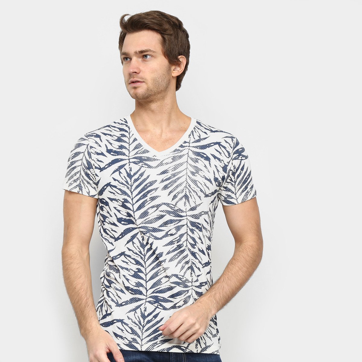 Camiseta Squadrow Visco Folhas Manga Curta Masculina