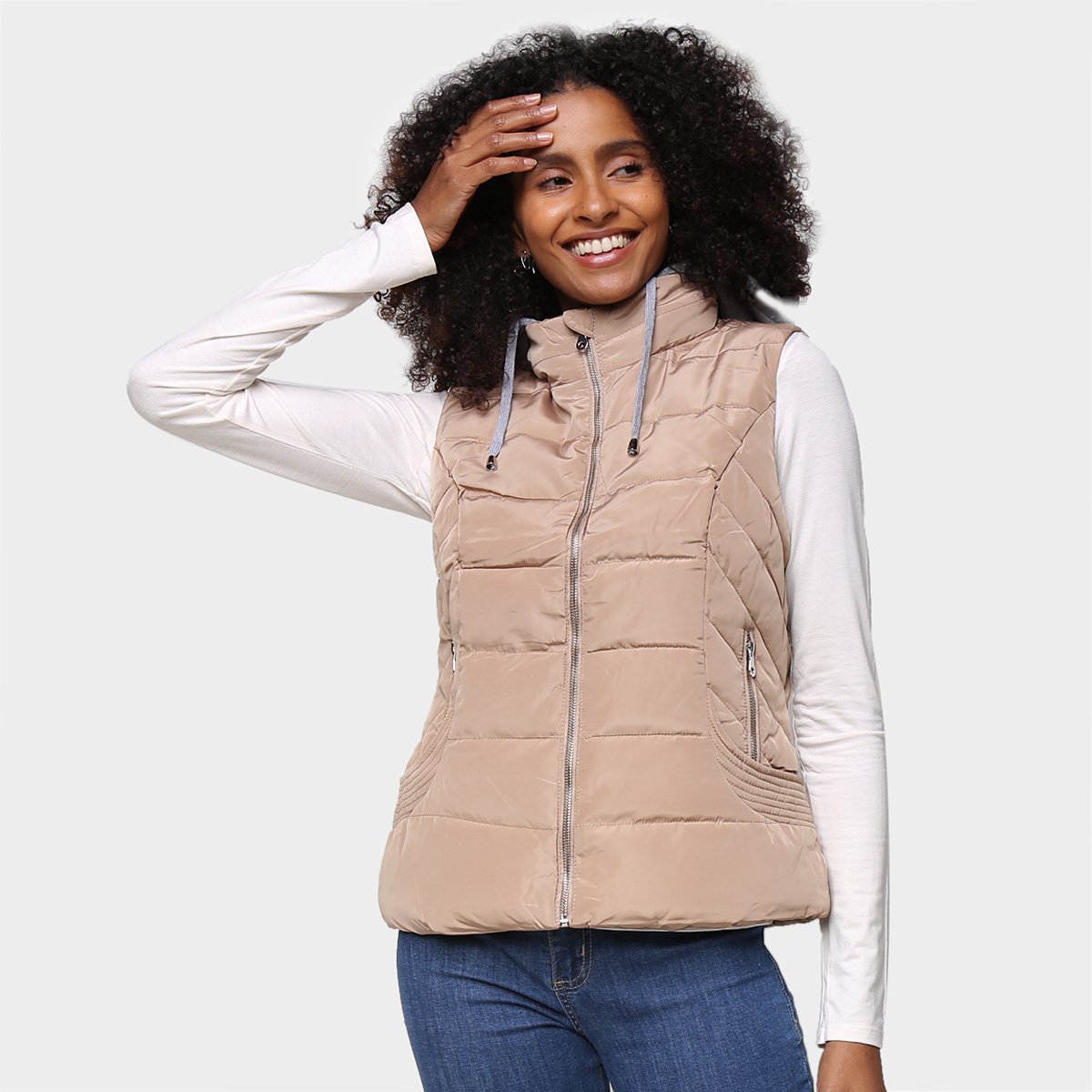 Colete SeV Nylon Matelassê Capuz Moletom Feminino