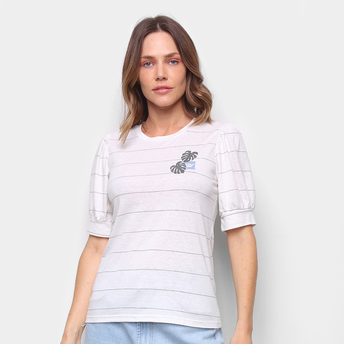 Blusa Hang Loose Listrada Manga Bufante Feminina